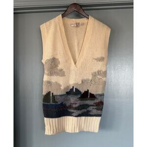 Lauren Hansen Women's Cream Nautical Sweater Vest sz XL Hand Loomed 100% Wool